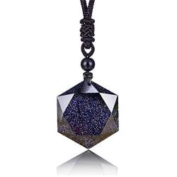 Reizteko Black Obsidian/Blue Sandstone Star of David Pendant Hexagram Amulet Gemstone Stainless Steel Titanium Necklace Jewish Religious Jewelry (Blue Sandstone)