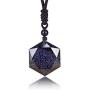 Reizteko Black Obsidian/Blue Sandstone Star of David Pendant Hexagram Amulet Gemstone Stainless Steel Titanium Necklace Jewish Religious Jewelry (Blue Sandstone)