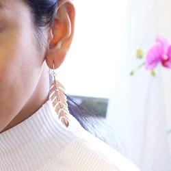 Humble Chic Floating Feathers Dangle Earrings - Long Hanging Metal Link Leaf Drops for Women - Bohemian Lightweight Layered Dangling Leaves