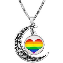 BEKECH Gay Pride Rainbow Necklace Crescent Moon Charm Rainbow Pendant Necklace Gay & Lesbian LGBT Pride Gifts Rainbow Jewelry LGBT Jewelry Lesbian Gift