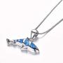 Bamos Ocean Opal Necklace for Women Girls Boys, 14K Gold Plated Shark/Sea Turtle/Dolphin/Starfish/Sailfish/Penguin/Seahorse/Conch/Stingray/Whale Tail Pendant Necklace, 16.5''-18.0''