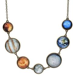 CHARMKING 7 Planet Necklace Sun Moon Galaxy Space Necklace Dangle Planets Solar System Charm Necklace for Women