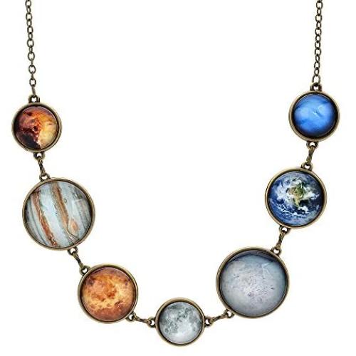CHARMKING 7 Planet Necklace Sun Moon Galaxy Space Necklace Dangle Planets Solar System Charm Necklace for Women