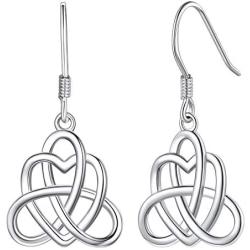 Silvora Celtic Knot Earrings for Women, Sterling Silver Vintage Triquetra Knot Ear Studs, S925 Delicate Irish Dangle Earrings for Girls