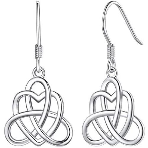 Silvora Celtic Knot Earrings for Women, Sterling Silver Vintage Triquetra Knot Ear Studs, S925 Delicate Irish Dangle Earrings for Girls