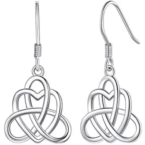 Silvora Celtic Knot Earrings for Women, Sterling Silver Vintage Triquetra Knot Ear Studs, S925 Delicate Irish Dangle Earrings for Girls