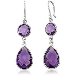 Gem Stone King 925 Sterling Silver Purple Amethyst Gemstone Birthstone Round & Pear Shape Womens Dangle Earrings (13.00 Cttw, 1.5 Inch)