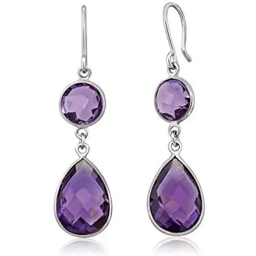 Gem Stone King 925 Sterling Silver Purple Amethyst Gemstone Birthstone Round & Pear Shape Womens Dangle Earrings (13.00 Cttw, 1.5 Inch) Gem Stone King 925 Sterling Silver Purple Amethyst Gemstone Birthstone Round & Pear Shape Womens Dangle Earrings (13.00 Cttw, 1.5 Inch)
