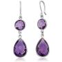 Gem Stone King 925 Sterling Silver Purple Amethyst Gemstone Birthstone Round & Pear Shape Womens Dangle Earrings (13.00 Cttw, 1.5 Inch)