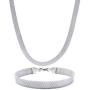 HMIXN Mesh Chain Necklace Choker Bracelet Set for Women, Stainless Steel Weaved Wide Link in 8mm, Jewelry with 13.8''+2'' 7.3''