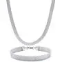 HMIXN Mesh Chain Necklace Choker Bracelet Set for Women, Stainless Steel Weaved Wide Link in 8mm, Jewelry with 13.8''+2'' 7.3''