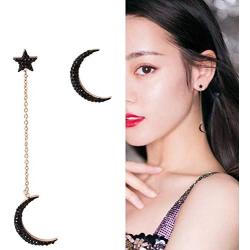 Black Moon Star Pendant Tassel Dangle Earrings Asymmetry Moon Planet Drop Stud Long Earrings Jewelry for Women Girls