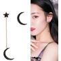 Black Moon Star Pendant Tassel Dangle Earrings Asymmetry Moon Planet Drop Stud Long Earrings Jewelry for Women Girls