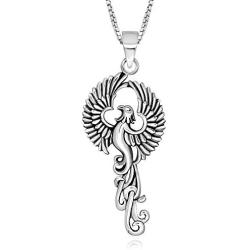 925 Sterling Silver Rising Phoenix Bird Pendant Necklace, 18''