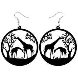 NEWEI Acrylic Hollow Big Round Circle African Giraffe Earrings For Women Dangle Drop Animal Jewelry Charm