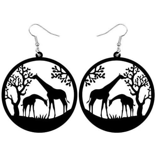 NEWEI Acrylic Hollow Big Round Circle African Giraffe Earrings For Women Dangle Drop Animal Jewelry Charm