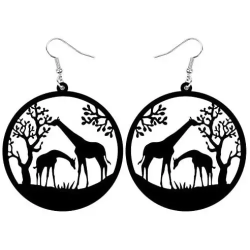 NEWEI Acrylic Hollow Big Round Circle African Giraffe Earrings For Women Dangle Drop Animal Jewelry Charm