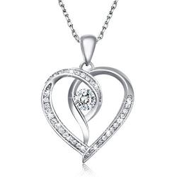 Van Chloe Women 925 Sterling Silver Necklace Love Heart Pendant Only You Cubic Zirconia Diamond White Gold Plated Necklace Jewelry Gifts for Women Girls 17.7''+ 1.77'' (Heart) (Heart) (Only You)
