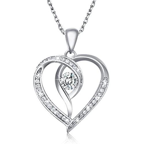 Van Chloe Women 925 Sterling Silver Necklace Love Heart Pendant Only You Cubic Zirconia Diamond White Gold Plated Necklace Jewelry Gifts for Women Girls 17.7''+ 1.77'' (Heart) (Heart) (Only You)