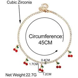 Cherry Zircon Necklace Shiny Tennis Chain Choker Necklace for Women