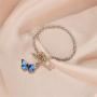 Blue Butterfly Silver Chain Pendant Bracelet for Women and Girls Adjustable Silver Bracelet