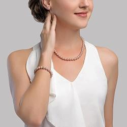 THE PEARL SOURCE 14K Gold 7-8mm Round Pink Freshwater Cultured Pearl Necklace, Bracelet & Earrings Set in 18'' Princess Length for Women