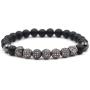 SEVENSTONE 2PCS Black Matte Onyx Prayer Beads Bracelet for Men Women Elastic Natural Stone