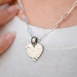 Lizzy James Amore Silver Adjustable Chain Necklace with Hammered Silver Heart Pendant