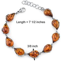 Baltic Amber Bracelet Sterling Silver Cognac Color Tear Drop Shape