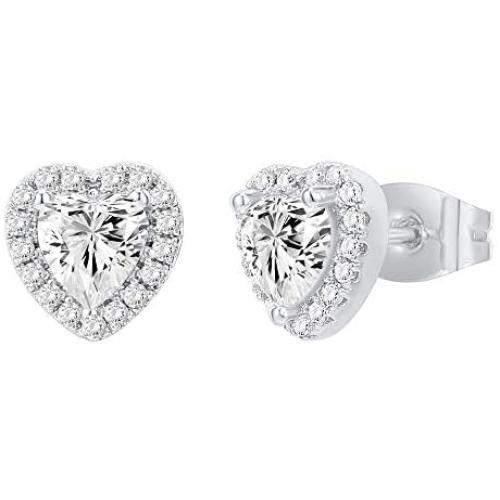 PAVOI 14K Gold Plated Sterling Silver Post Brilliant Round Faux Diamond Halo Earrings - Premium Cubic Zirconia in Rose Gold, White Gold and Yellow Gold