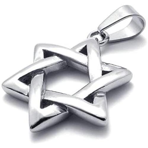 Jonline24h Polished Stainless Steel Necklace Lucky Star of David Pendant - Silver, 18-28inches Chain