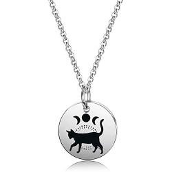 Moon Phase Witchcraft Black Cat Necklace Launar Phase Necklace