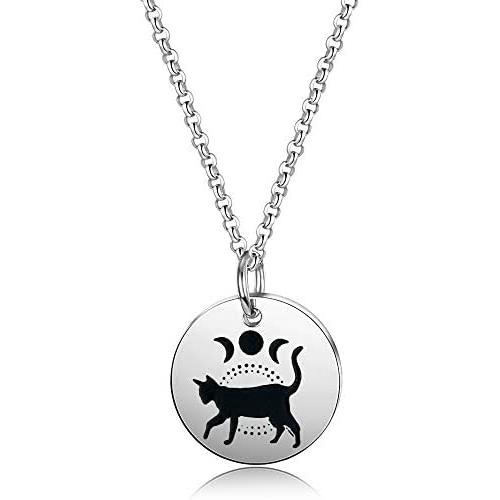 Moon Phase Witchcraft Black Cat Necklace Launar Phase Necklace