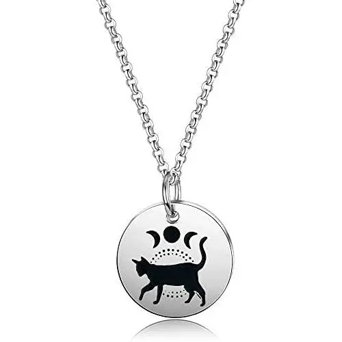 Moon Phase Witchcraft Black Cat Necklace Launar Phase Necklace