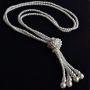 TULIP LY White Crystal Pendant Necklace Long Sweater Necklace Fashion Jewelry for Women Girls