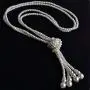 TULIP LY White Crystal Pendant Necklace Long Sweater Necklace Fashion Jewelry for Women Girls