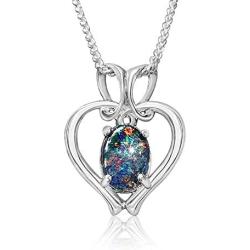 Opal Modern Heart Necklace by Alcheri | Natural Opal Triplet Sterling Silver Necklace for Women, 18''