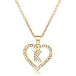 IEFSHINY Initials Letter Necklace for Women Girls, 14k Gold Filled Initial Letter Plated Charm Necklaces CZ Pendant Love Heart Alphabet Necklace for Women Teen Girls