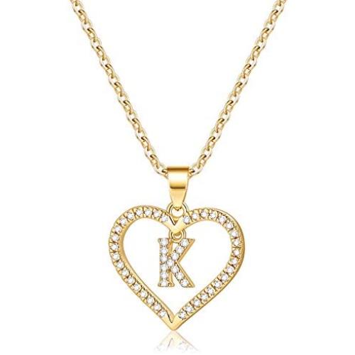 IEFSHINY Initials Letter Necklace for Women Girls, 14k Gold Filled Initial Letter Plated Charm Necklaces CZ Pendant Love Heart Alphabet Necklace for Women Teen Girls