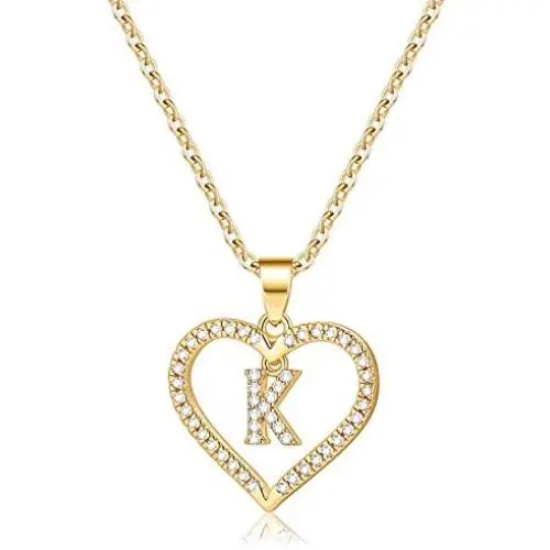 IEFSHINY Initials Letter Necklace for Women Girls, 14k Gold Filled Initial Letter Plated Charm Necklaces CZ Pendant Love Heart Alphabet Necklace for Women Teen Girls
