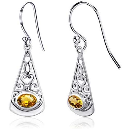 Purple Amethyst, Yellow Citrine, Green Emerald, Red Ruby, Brown Smoky Quartz 1.24 Ct Oval 925 Sterling Silver Dangle Earrings Christmas Gifts For Women By Orchid Jewelry