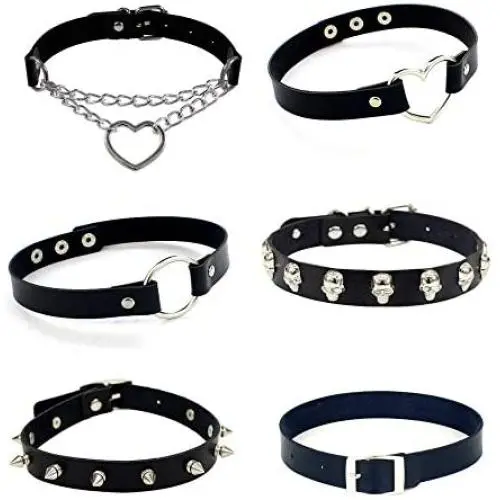 6-8 Pcs Punk PU Black Leather Choker Necklace Set Gothic Vintage Fancy Dress O-Ring Charm Heart Rock Rivets Spiked Adjustable Collar for Halloween Costume Party Accessory 6-8 Pcs Punk PU Black Leather Choker Necklace Set Gothic Vintage Fancy Dress O-Ring Charm Heart Rock Rivets Spiked Adjustable Collar for Halloween Costume Party Accessory