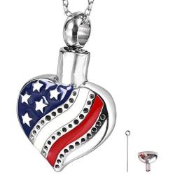 Heart American Flag Cremation Jewelry for Ashes,Memorial Necklace and Keepsake Pendant for Ashes