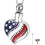 Heart American Flag Cremation Jewelry for Ashes,Memorial Necklace and Keepsake Pendant for Ashes