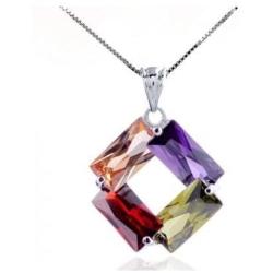 Crystalline Azuria Colorful Zirconia Crystals Rhombus Jewellery Set Pendant Necklace 18'' Earrings 18 ct White Gold Plated Black and Whte Jewelry Set for Women