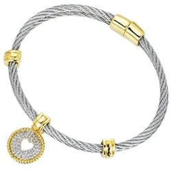 BIJOUX BOBBI Ladies Faceted Cubic Zirconia Cable Wire Charm Bangle (One Color / 5 Styles)