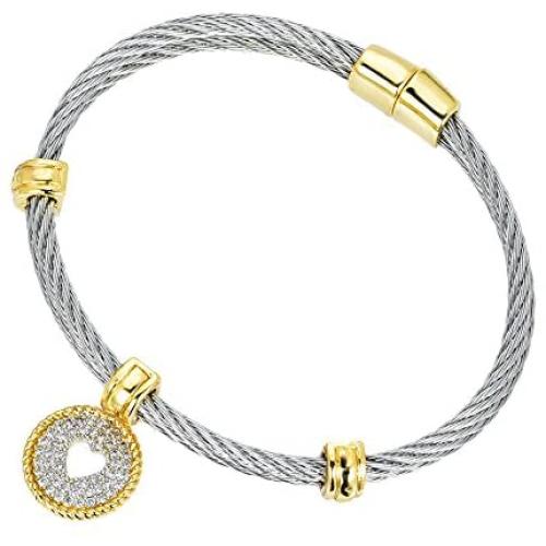BIJOUX BOBBI Ladies Faceted Cubic Zirconia Cable Wire Charm Bangle (One Color / 5 Styles)