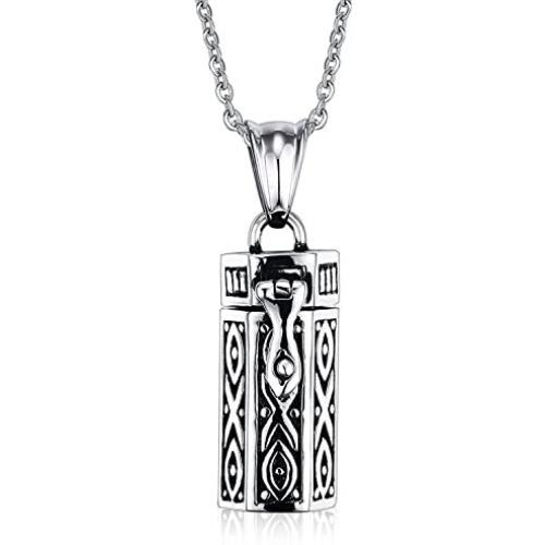 Blowin Stainless Steel Prayer Box Tubular Shape Pendant Memories Humans Cremation Ashes Urn Necklace, 22'' Chain