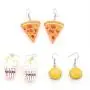 3 Pairs Pizza Hamburger Popcorn Dangle Earrings Set Polymer Clay Handmade Simulation Food Drop Earrings Cute Unique Resin Novelty Food Earrings Set for Women Girls Jewelry