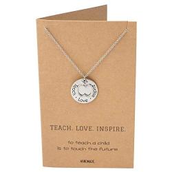 Quan Jewelry Best Gifts for Teachers in Spanish Apple Jewelry Enseña Ama Inspira Engraving on Pendant, Latin Engraved Necklace and Greeting Card (Silver Tone)
